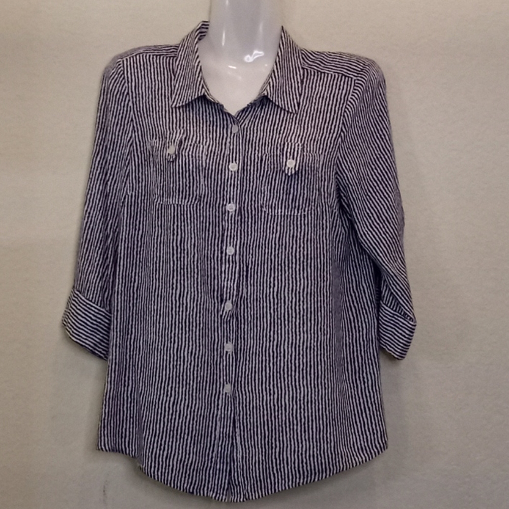 FDJ Striped Roll Tab Sleeve Top